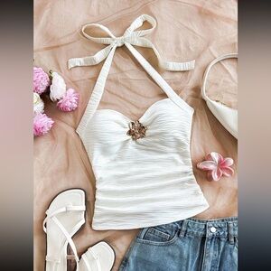 Elegant Cream Halter Top